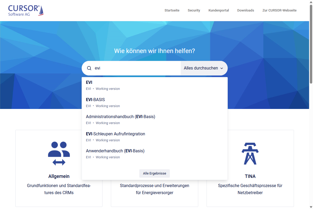 In einer Suchleiste ist ein Begriff eingetragen. Darunter werden direkte die Ergebnisse angezeigt.